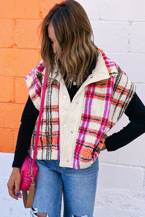 Mountain Trail Cozy Plaid Sherpa Fleece Sleeveless Puffer Vest